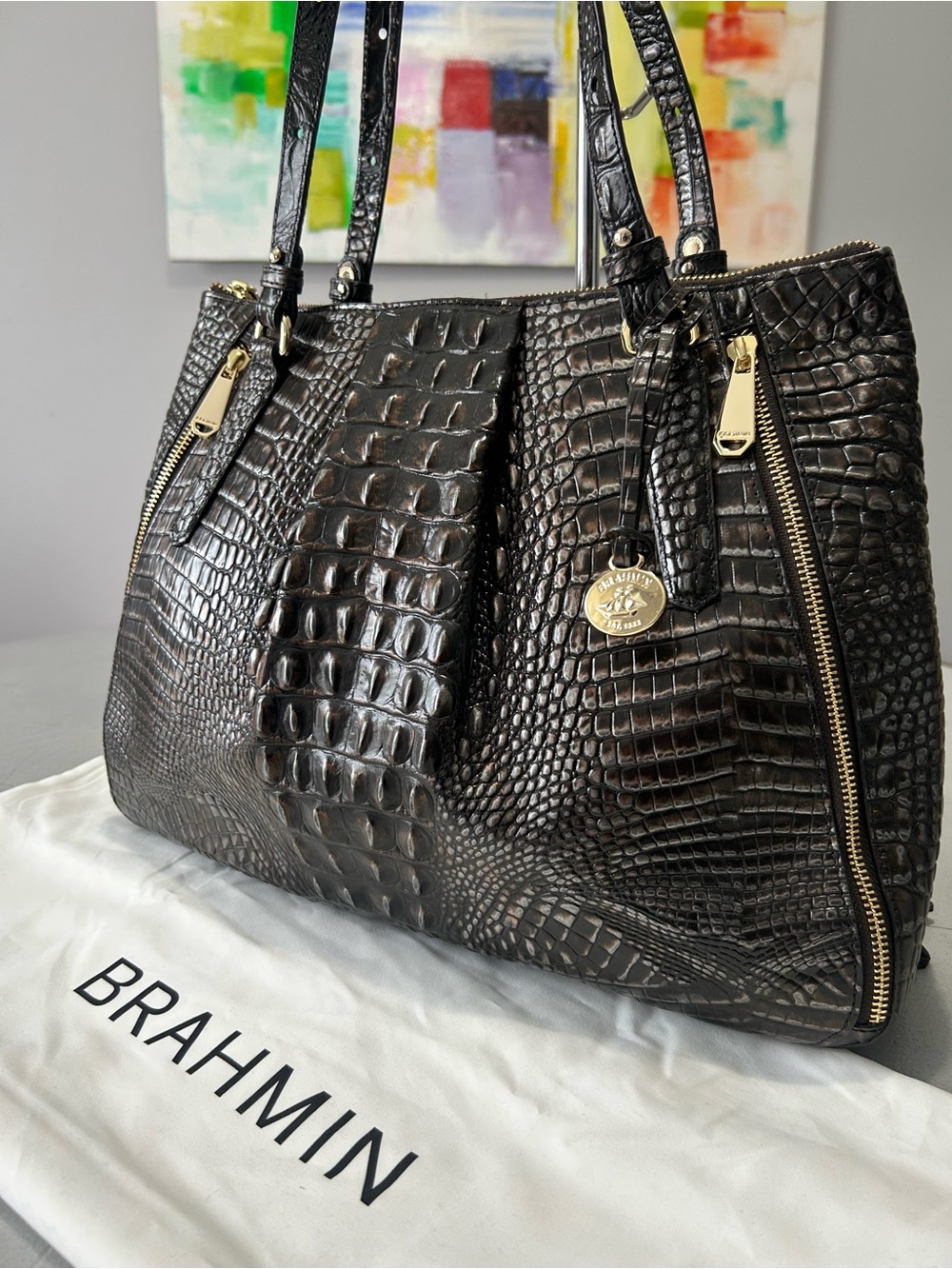 Brahmin Adina Ironwood Melbourne Leather Shoulder Bag